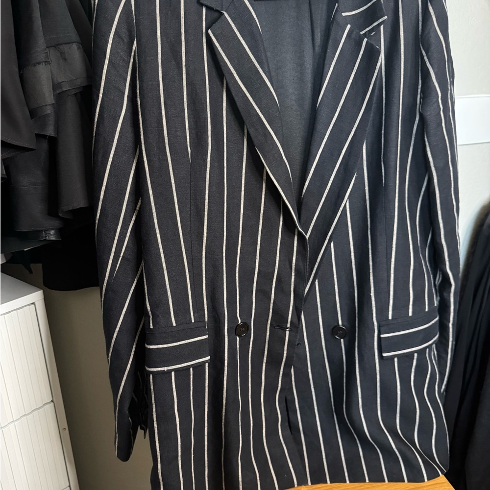 Reformation Navy Blazer with White Stripes